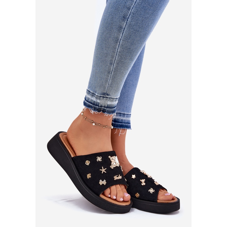 Dámské semišové žabky s Vinceza 66741 Černé kolíky černá 1