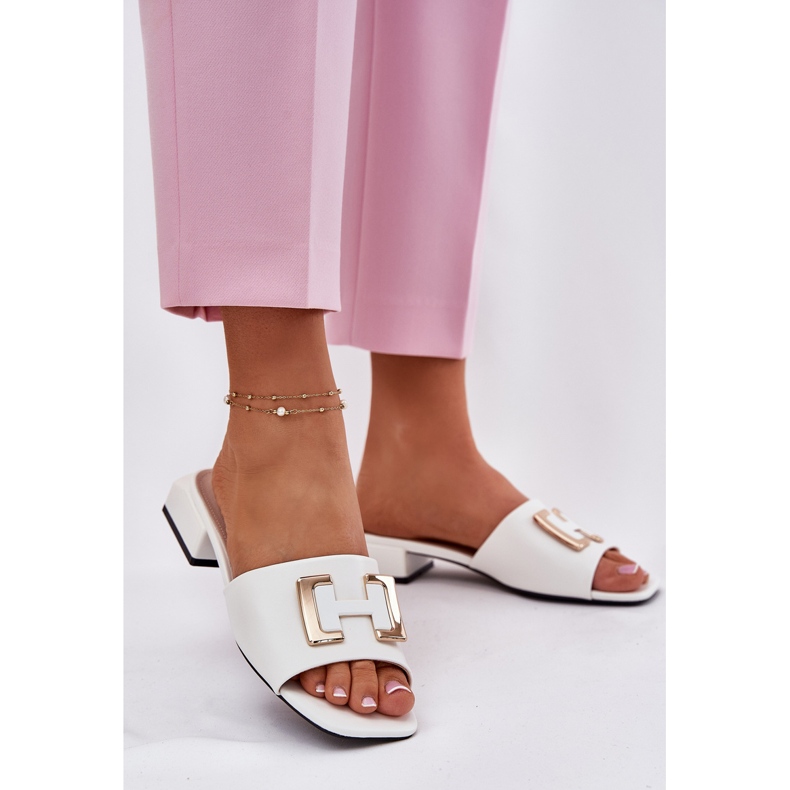 Vinceza Elegantní ženské pantofle na bloku se zlatým detailem Vincez 62229 White bílý 2