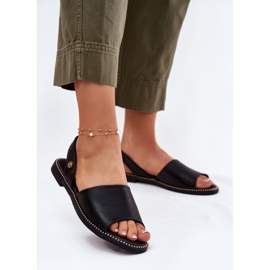 EVento Dámské sandály s plochou s plochou ekologickou koženou černou černá 2