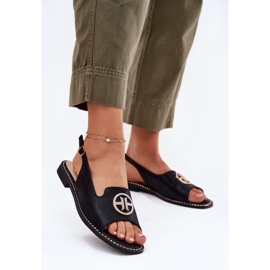 S.Barski Dámské sandály s plochým podpatkem s ornamentem S. Barski KV51-002 Black černá 2