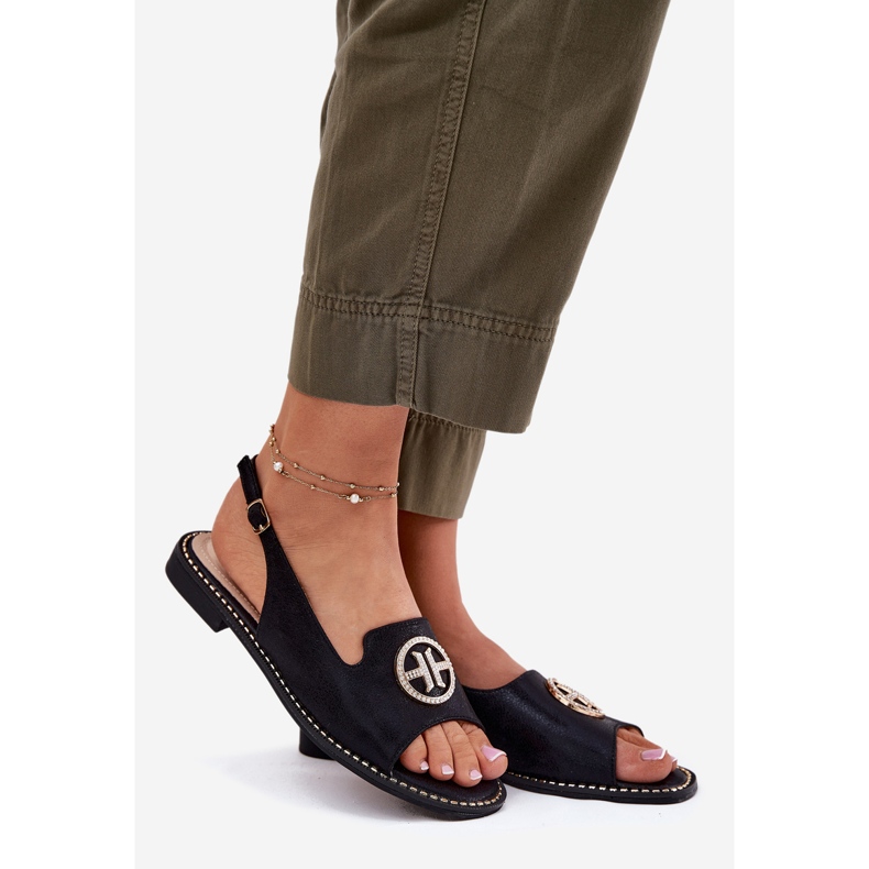 S.Barski Dámské sandály s plochým podpatkem s ornamentem S. Barski KV51-002 Black černá 1