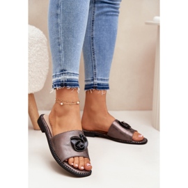 S.Barski Dámské žabky na podpatky s dekorativními detaily grafitu KV51-007 stříbrný 2 S.Barski Dámské žabky na podpatky s dekorativními detaily grafitu KV51-007 stříbrný 2