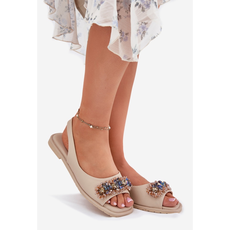 S.Barski Ploché dámské sandály s krystaly S. Barski KV51-079 BEIGE béžový 1 S.Barski Ploché dámské sandály s krystaly S. Barski KV51-079 BEIGE béžový 1