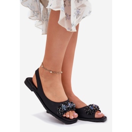 S.Barski Ploché dámské sandály s krystaly S. Barski KV51-079 Černá 1 S.Barski Ploché dámské sandály s krystaly S. Barski KV51-079 Černá 1