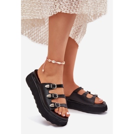 Dámské žabky na plošině s černými pruhy černá 1 Dámské žabky na plošině s černými pruhy černá 1