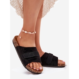 Dámské žabky s suchým zipem na Cork Platform Black černý 1