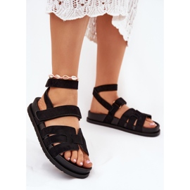 Dámské sandály ekologického semišového s suchým zipem černá 2