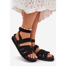 Dámské sandály ekologického semišového s suchým zipem černá 1