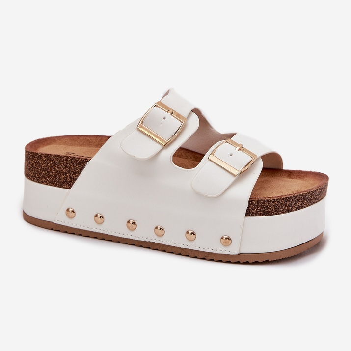 Dámské žabky s spony na masivní platformě bílé bílý 1 Dámské žabky s spony na masivní platformě bílé bílý 1
