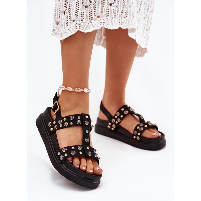 Zdobené dámské sandály na platformě černé černá 2