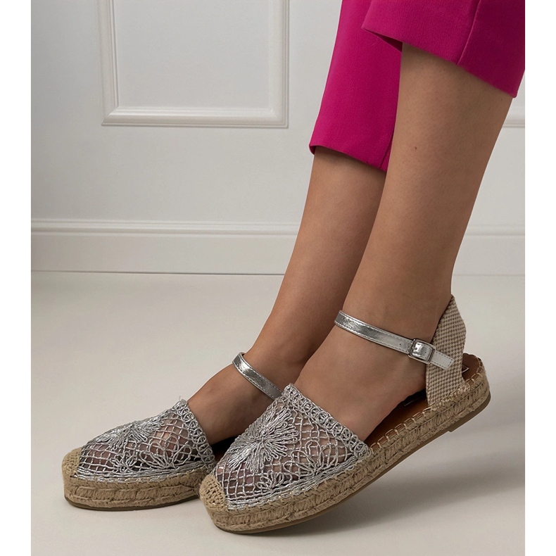 Stříbrné sandály Espadrilles stříbro 1