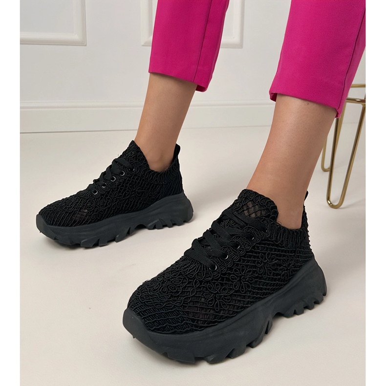 Black Openwork tenisky na platformě černý 1