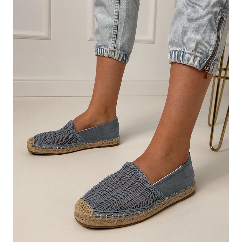 Modrá otevřená práce espadrilles na platformě modrý 1
