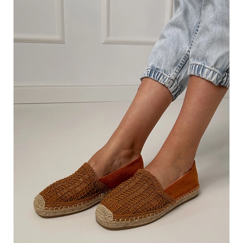 Hnědé otevřené práce espadrilles na platformě hnědý 2