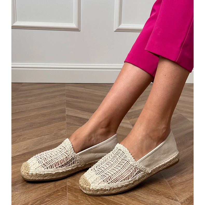 Beige Openwork Espadrilles na platformě béžový 1