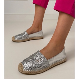 Stříbrné otevřené práce espadrilles na platformě stříbro 1