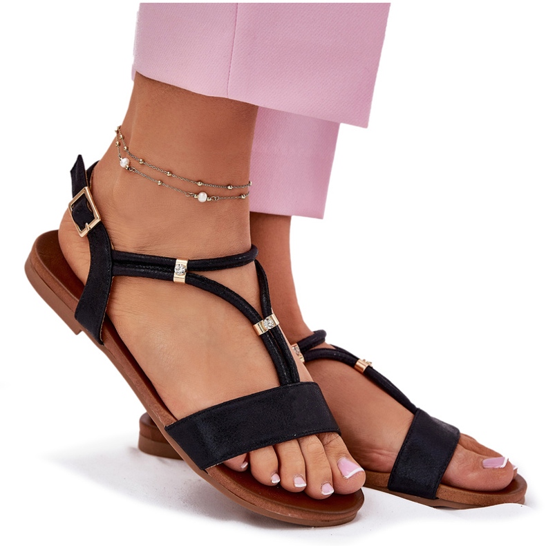 S.Barski Dámské ploché sandály s pruhy S. Barski KV51-120 černá 4 S.Barski Dámské ploché sandály s pruhy S. Barski KV51-120 černá 4