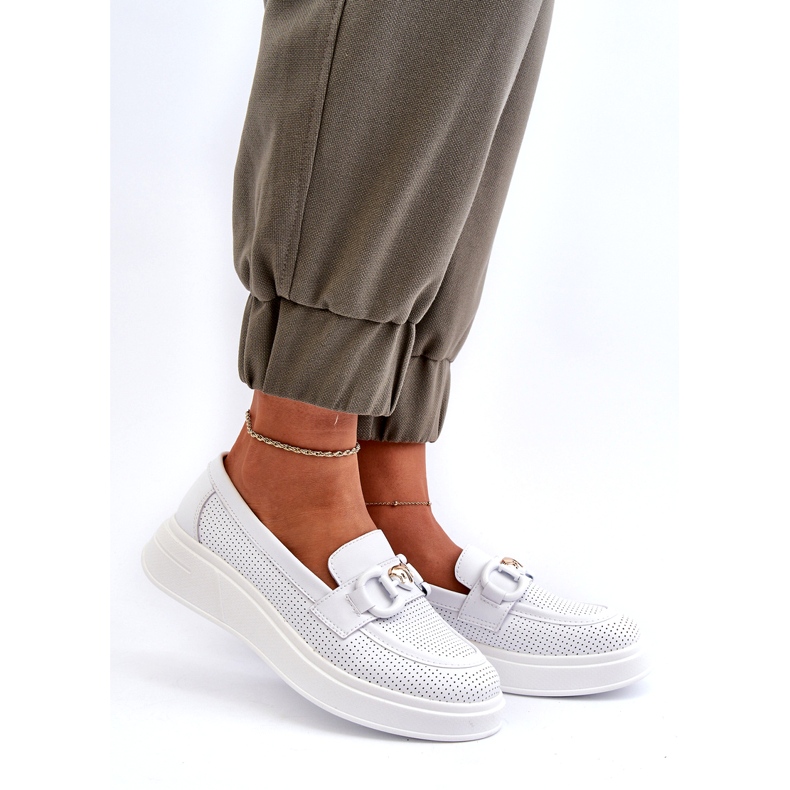 S.Barski Dámské kožené mokasíny na Platformě Białe S. Barski LR720 s ozdobou bílý 2