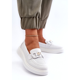 S.Barski Dámské kožené mokasíny na Platformě Białe S. Barski LR720 s ozdobou bílý 3