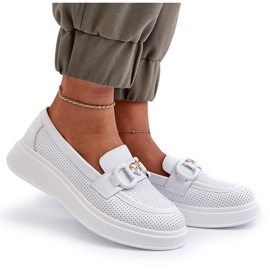 S.Barski Dámské kožené mokasíny na Platformě Białe S. Barski LR720 s ozdobou bílý 4