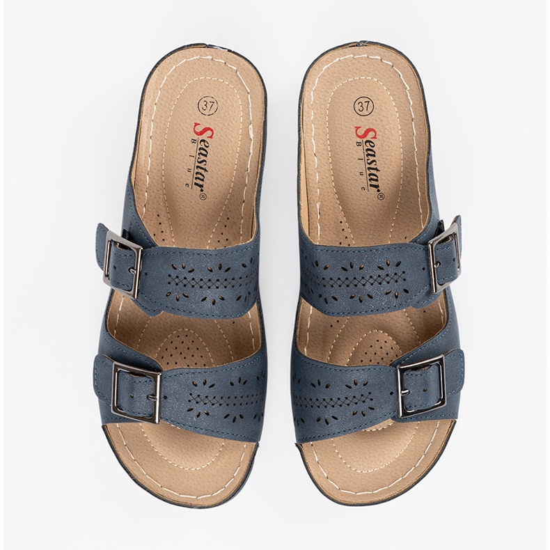 Seastar Pantofle na nízkém klínu s modrými spony 1