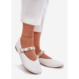 Dámské baleríny s pásem a zlatými kolíky bílé bílý 1