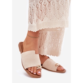 Ploché ženské žabky se zlatými detaily béžové béžový 1