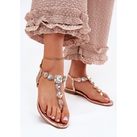 Dámské sandály s plochou s krystaly růžového zlata zlatý 2