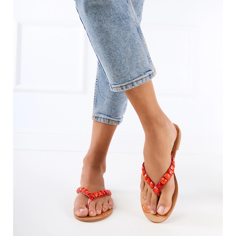 Oranžové překlopení -flip -flip -flops zdobené oblázky oranžový 1