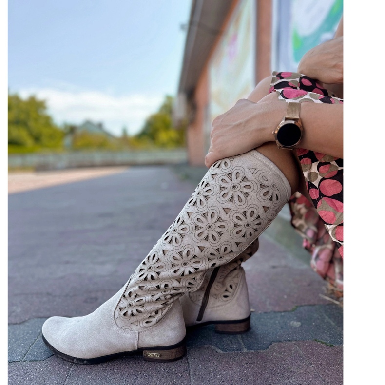 Olivier Dámské lehké béžové kožené boty béžový 2 Olivier Dámské lehké béžové kožené boty béžový 2