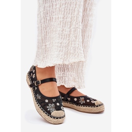 Mesh espadrilles s výšivkou na černé platformě černá 1