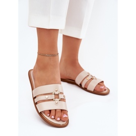 Ploché ženské žabky se zlatými detaily béžové béžový 2 Ploché ženské žabky se zlatými detaily béžové béžový 2