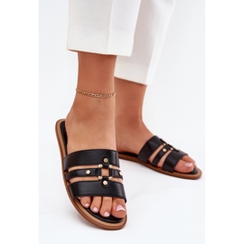 Ploché dámské žabky se zlatými detaily černé černá 2 Ploché dámské žabky se zlatými detaily černé černá 2