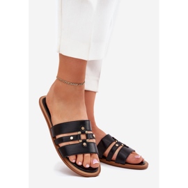 Ploché dámské žabky se zlatými detaily černé černá 1 Ploché dámské žabky se zlatými detaily černé černá 1