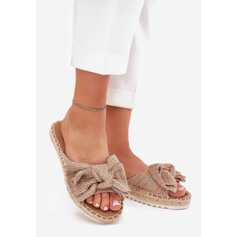 Dámské žabky na platformě s copním a vícebarevným lukem 1