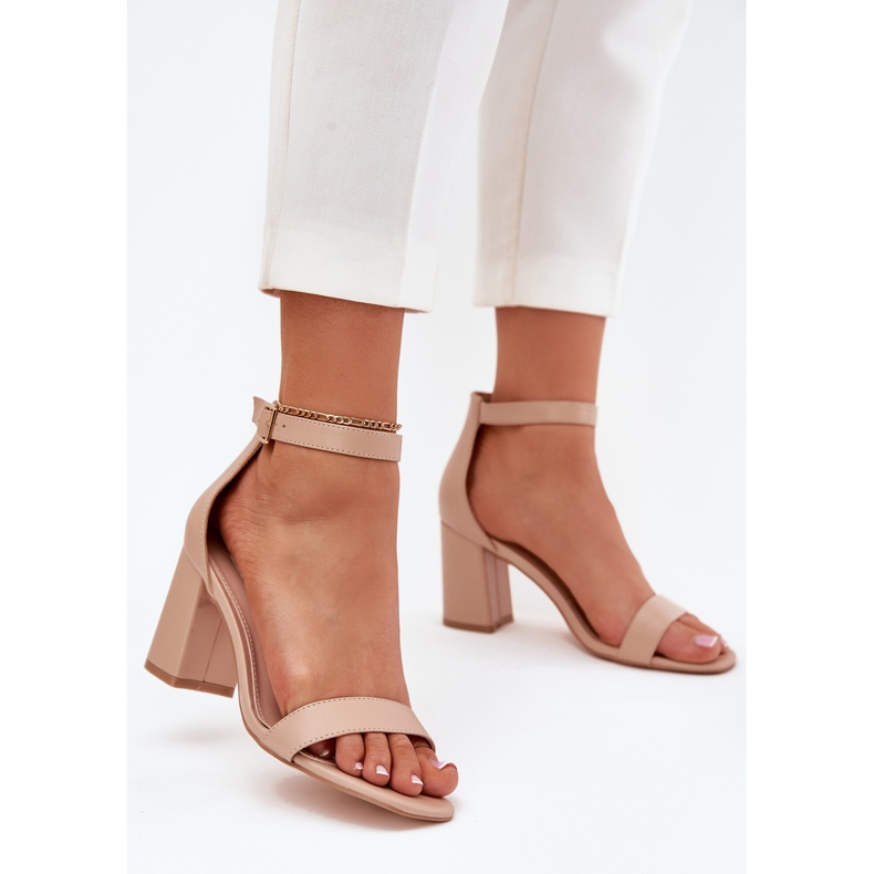 Dámské sandály na ekologické kožené na post beige béžový 2