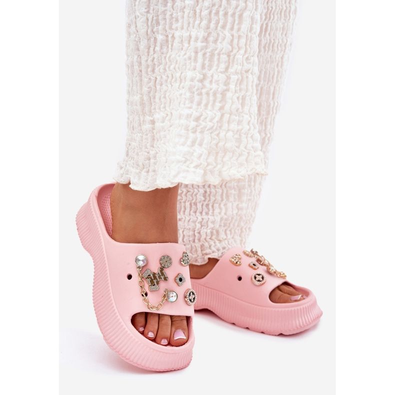 Dámské pěnové žabky se zlatými kolíky růžové růžový 1 Dámské pěnové žabky se zlatými kolíky růžové růžový 1