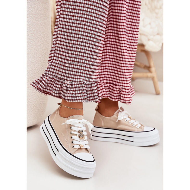 Dámské tenisky na platformě se zlatými kolíky béžové béžový 2