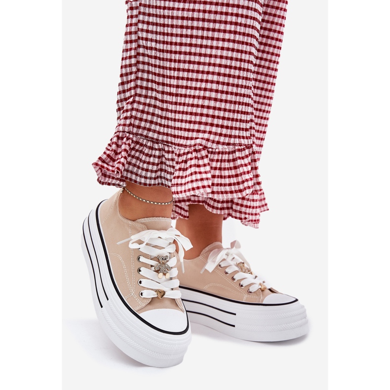 Dámské tenisky na platformě se zlatými kolíky béžové béžový 1