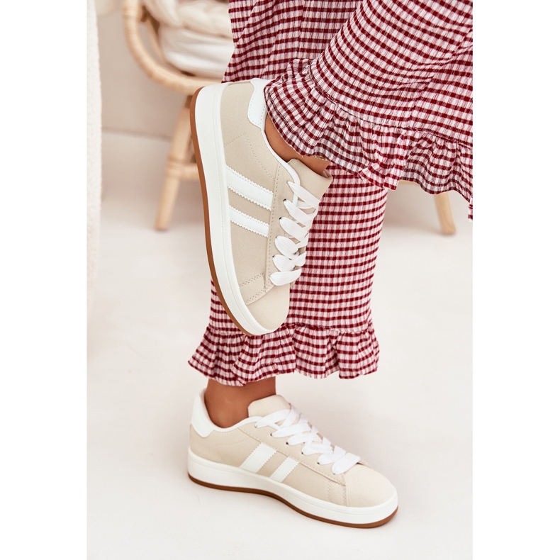 Dámské tenisky sportovní boty s ekologickou koženou béžovou béžový 2