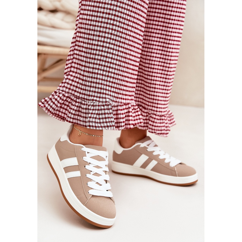 Dámské tenisky sportovní boty s ekologickou koženou tmavou pohled béžový 2