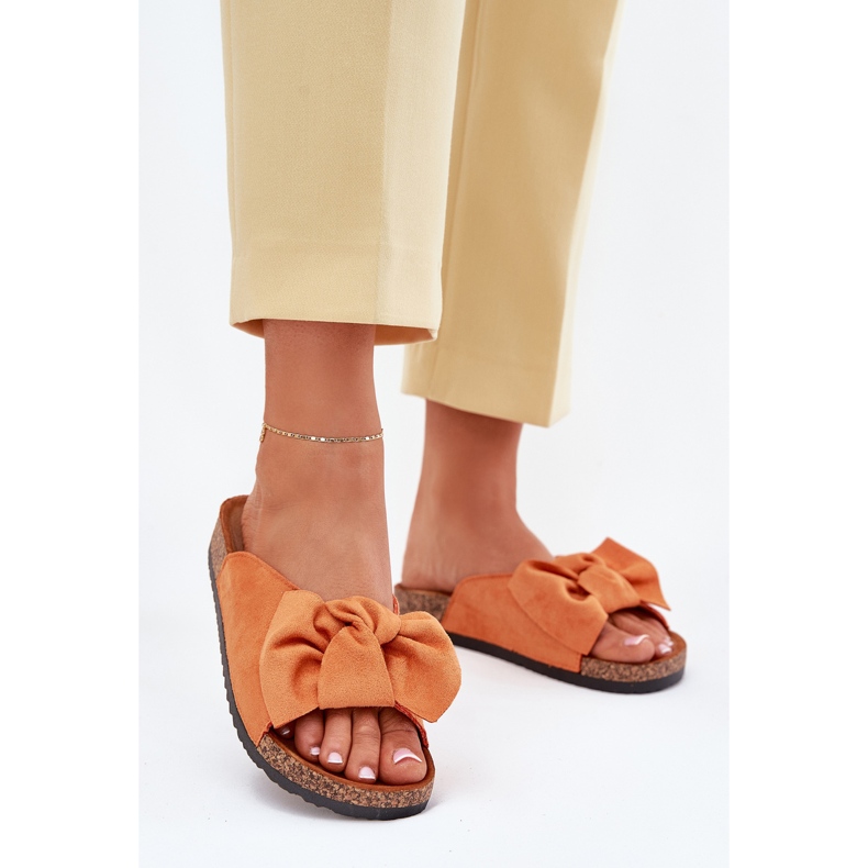 Dámské žabky na kolích podrážky s oranžovým lukem 2 Dámské žabky na kolích podrážky s oranžovým lukem 2