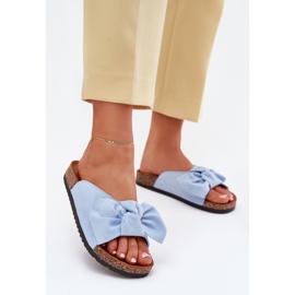 Dámské žabky na cork podrážku s modrým lukem 2