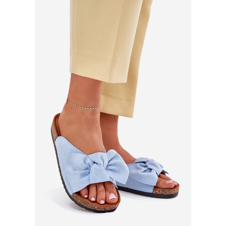 Dámské žabky na cork podrážku s modrým lukem 1