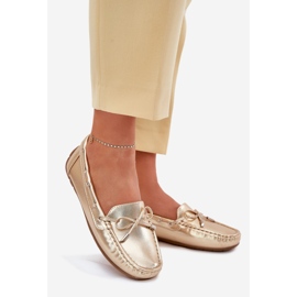 Dámské ekologické kožené zlaté mokasíny s lukem zlatý 1