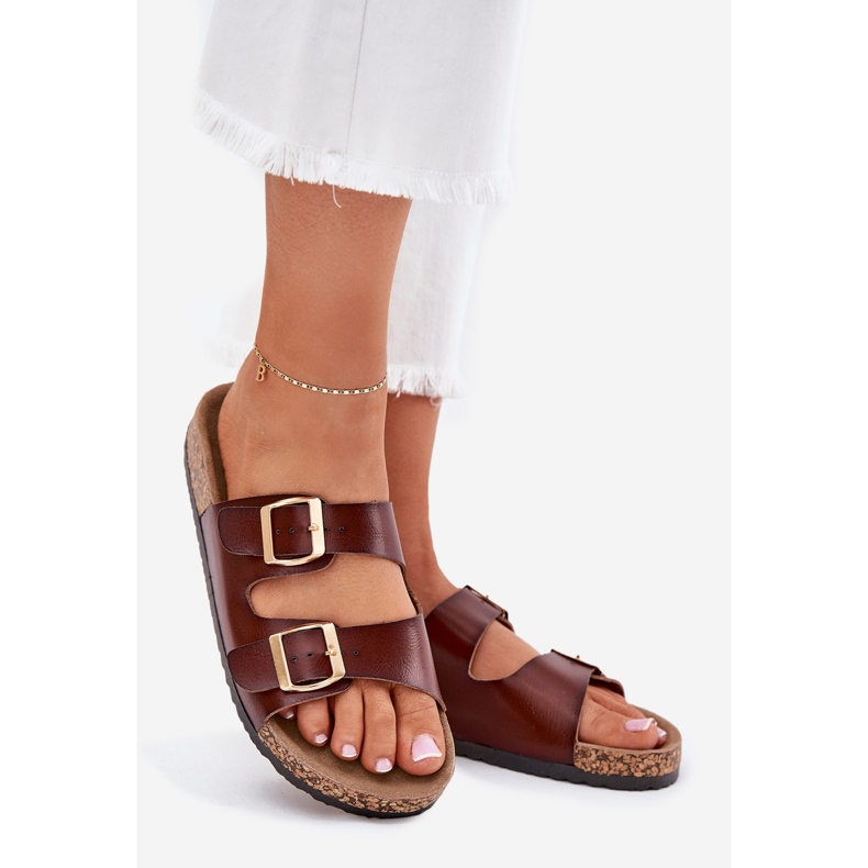 EVento Dámské žabky s ekologickými sponami hnědá kůže hnědý 1 EVento Dámské žabky s ekologickými sponami hnědá kůže hnědý 1