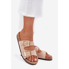 EVento Dámské žabky s ekologickými semišovými zlatými béžovými sponami 1