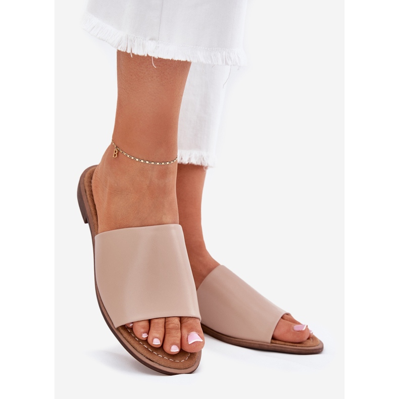 EVento Dámské kožené ploché béžové žabky béžový 1