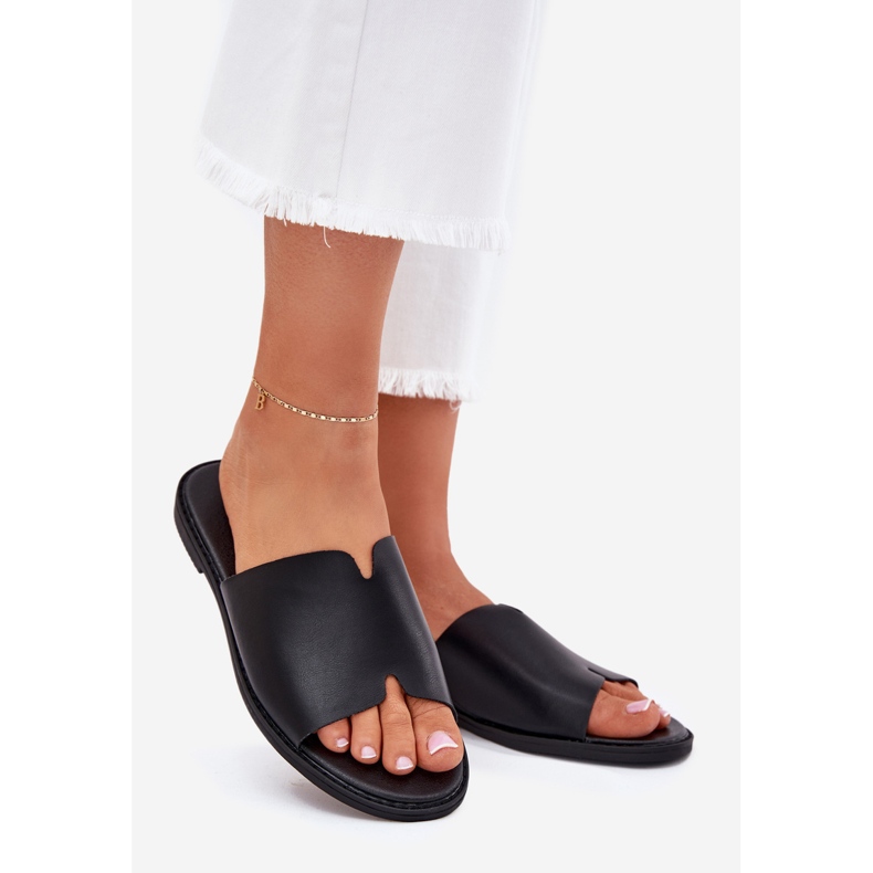 EVento Dámské žabky pro flip flip s plochou koženou koženou černou černá 1