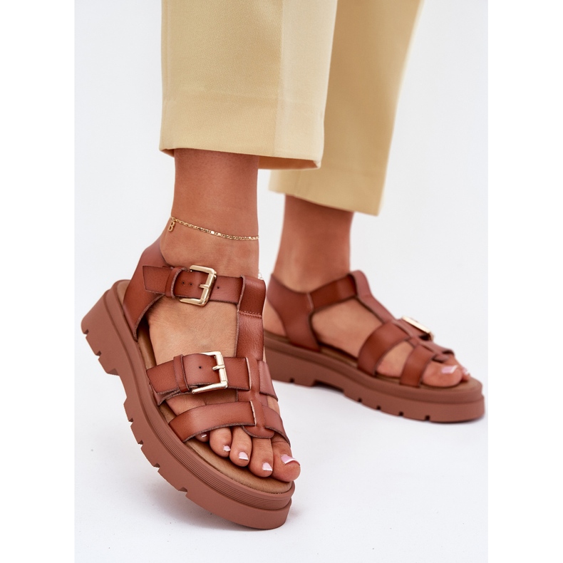 EVento Dámské sandály ekologické kůže s velbloudími sponami hnědý 2